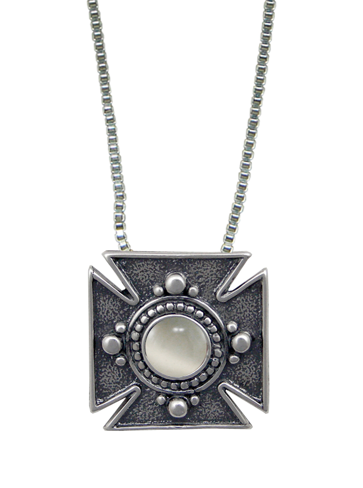 Sterling Silver Iron Cross Pendant Necklace With White Moonstone